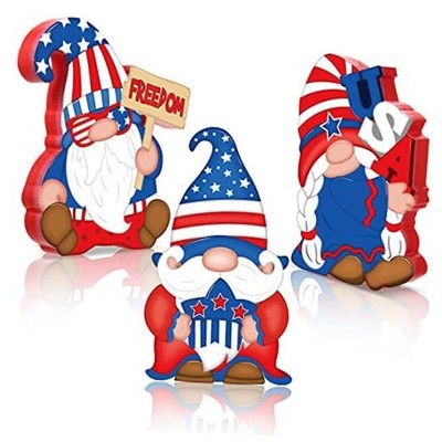 3 Pieces Patriotic Table Decorations American Gnome Wooden Signs Wood Classic