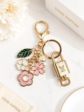 Authentic Louis Vuitton Gold Padlock Key Set w/ Unbranded Flower Bag Charm