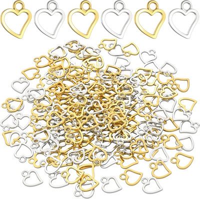 120Pcs Hollow Heart Charm Pendants, Silver Gold Metal Tiny Love Pendants for DIY