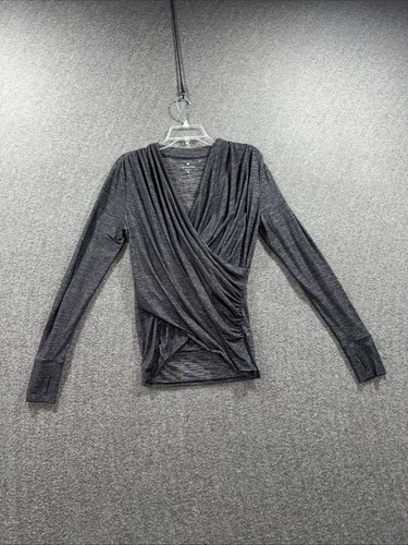 Athleta Odyssey Faux Wrap Top Womens M Heather Gray Long Sleeve Stretch Knit