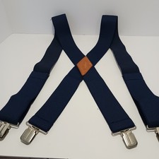 Suspenders For Men Heavy Duty 2 Inch Wide Adjustable X Back Dark Navy Blue