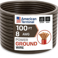 American Terminal ATP8G100BK 8GA 100' Black Power Ground Wire Car Audio