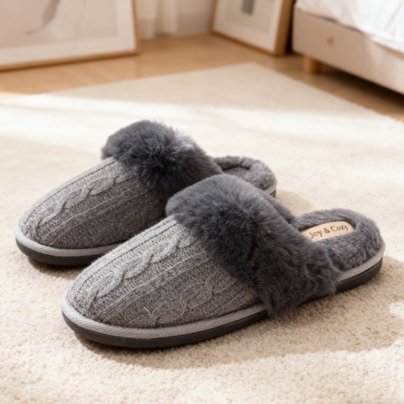 Slippers Indoor Fuzzy Fluffy Furry Cozy Home Bedroom Slippers for unisex US-image