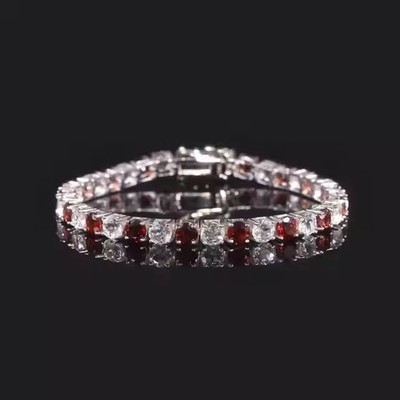 Garnet & Diamond 9Ct 4mm Lab Created Tennis Bracelet 14K White Gold Plated 7.25''