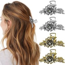 4Pcs Vintage Hair Claw Clips Flower Hair Claws Rhinestone Hollow Metal Jaw