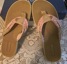 New Sperry Top Sider Seafish Linen Leather Flip Flops Thong Sandals Size 7