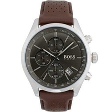 HUGO BOSS MENS WATCH GENUINE 1513476 GRAND PRIX BROWN STRAP & GREY DIAL UK