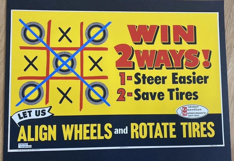 1961 GM Old Chevy Original Poster 38x25 Dealer Check Tires Rotation Garage Gift