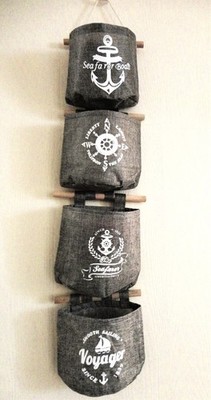 Set of 4 Water Resistant Sm. Hanging Totes, Nautical Theme, Cruise, Bathrms NEW