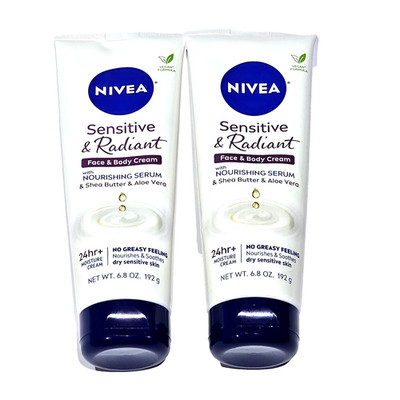 2 Pack Nivea Sensitive & Radiant Face & Body Cream + Nourishing Serum 6.8oz