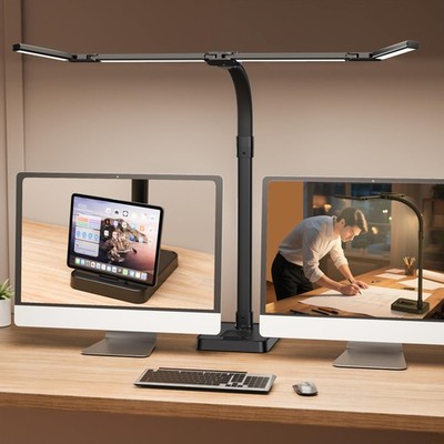 LED Desk Lamp for Home Office - 24W Bright Double Head Desk Light with Clamp ...