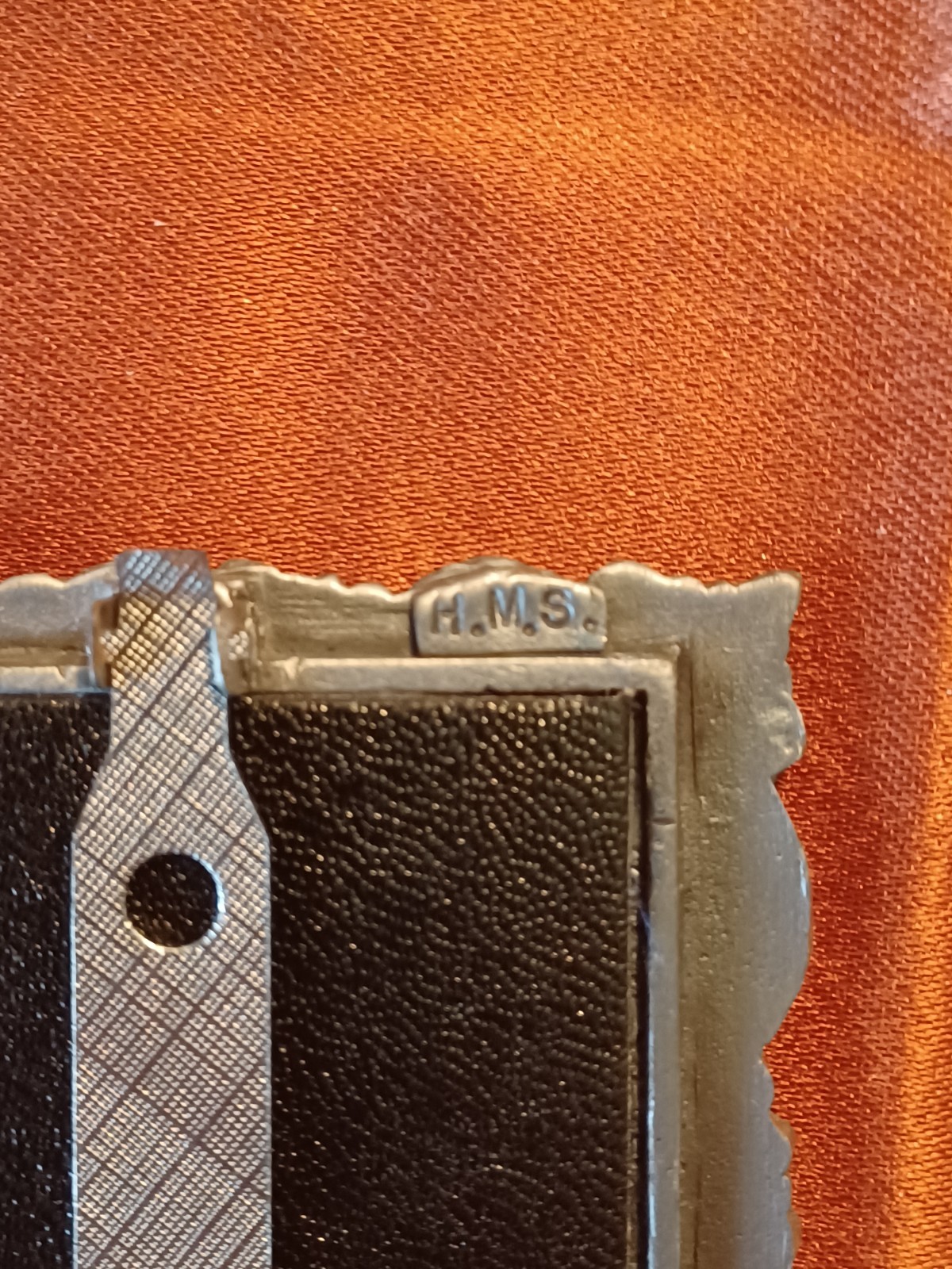 Vintage H.M.S. Pewter Praying Boy in Ornate Frame Easel Stand 2.5x3" - Soft Blue thumbnail 3