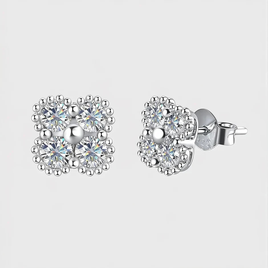 Moissanite Clover Earrings Women 1.2 Carat, VVS1 D, GRA Certified