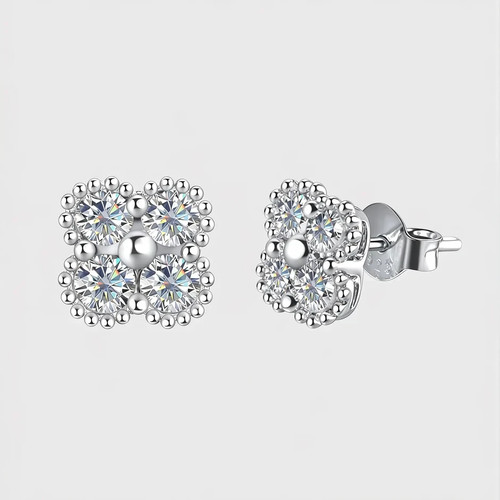 Moissanite Clover Earrings Women 1.2 Carat, VVS1 D, GRA Certified