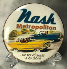 Retro Style 1950s Nash Metropolitan 3 Button Pinback Advertising Sign
