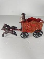 Vintage Cast Metal Stage Coach Rider Horse Drawn Toy Red Brown Western