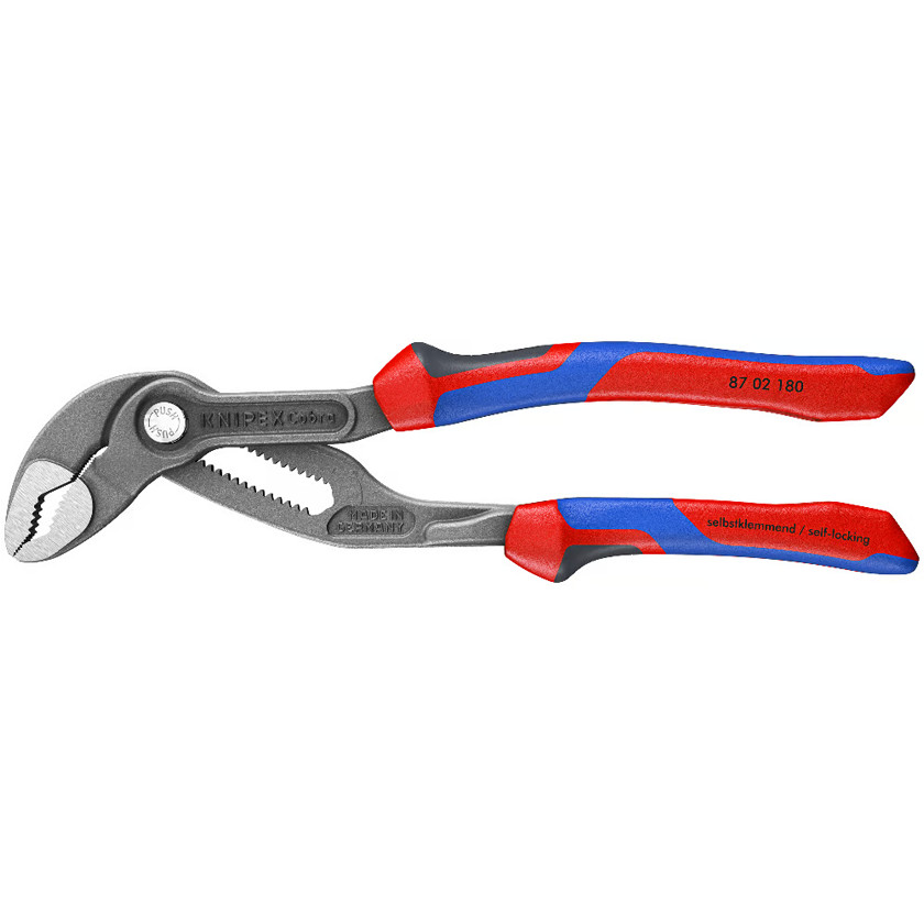 KNIPEX Tools - Cobra Water Pump Pliers, Multi-Component (8702180) | 18 adjustment positions. Push-button design. Forged box-joint design. Serrated gripping surface. Made in Germany. - Image 2