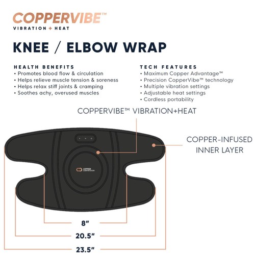 CopperVibe Vibration + Wärmetherapie Knie/Ellenbogen Bandage Unterstützung Vibrierende Wärme... - Bild 2 von 9
