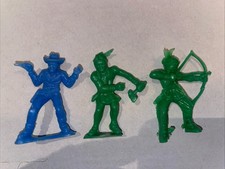 Lot Of 3 Vintage Plastic Cowboy Indian 2 Figures Made In Hong Kong