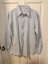 Vintage Christian Dior Men’s Blue Striped Button Down Shirt 17 34/35 USA Made