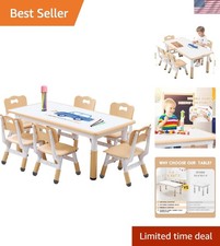 Kids Table and Chair Set Height-Adjustable Art Craft Workspace with Graffiti ...