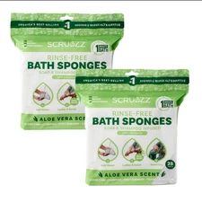 Scrubzz 50 Disposable Rinse-Free Sponges Aloe – No Water Bath Wipes for Adults