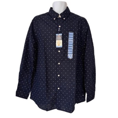 Chaps Shirt Easy Care Large Navy Blue Floral Dot Print Long Sleeve Mens MSRP:$56