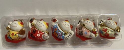 Set of 5 Maneki Neko Lucky Cats Ceramic Japanese Style Brings Fortune Prosperity - Picture 3 of 4