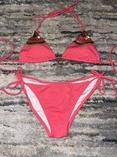 Vintage 2010 Victoria s Secret Coral Beaded String Bikini M