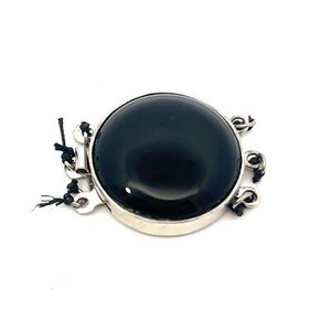 Sterling Silver 24mm Round Black Onyx 3-Strand Box Tab Clasp