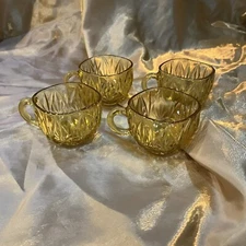 (4) VTG Hazel Atlas Williamsport Amber Glass Punch Cups Mid Century Modern