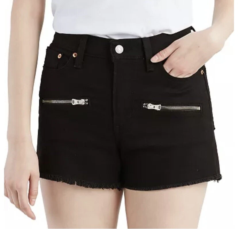 Levi’s Black High Rise Double Zipper Cut Off Jean Shorts Women’s 29 Distressed