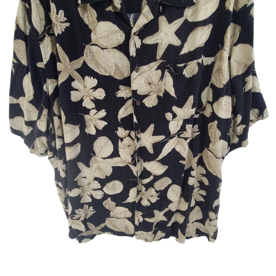 Camisa havaiana masculina Island Passport botão frontal colarinho bolso floral tamanho 2XLT - Imagem 2 de 4