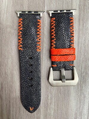 Size 21mm/18mm, Handmade Black Stingray Leather Watch Strap Band, Custom Strap