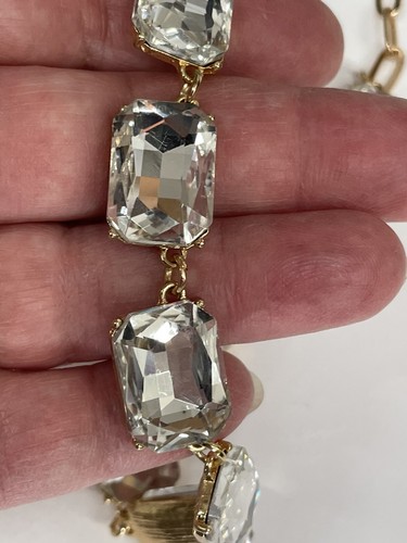 Crystal Rectangle Clear Stone Gold 18” Necklace Choker Sparkling Jewelry 20% OFF - Picture 7 of 9