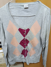 Esprit Damen Strickjacke grau & rosa Button Down, Gr. XL