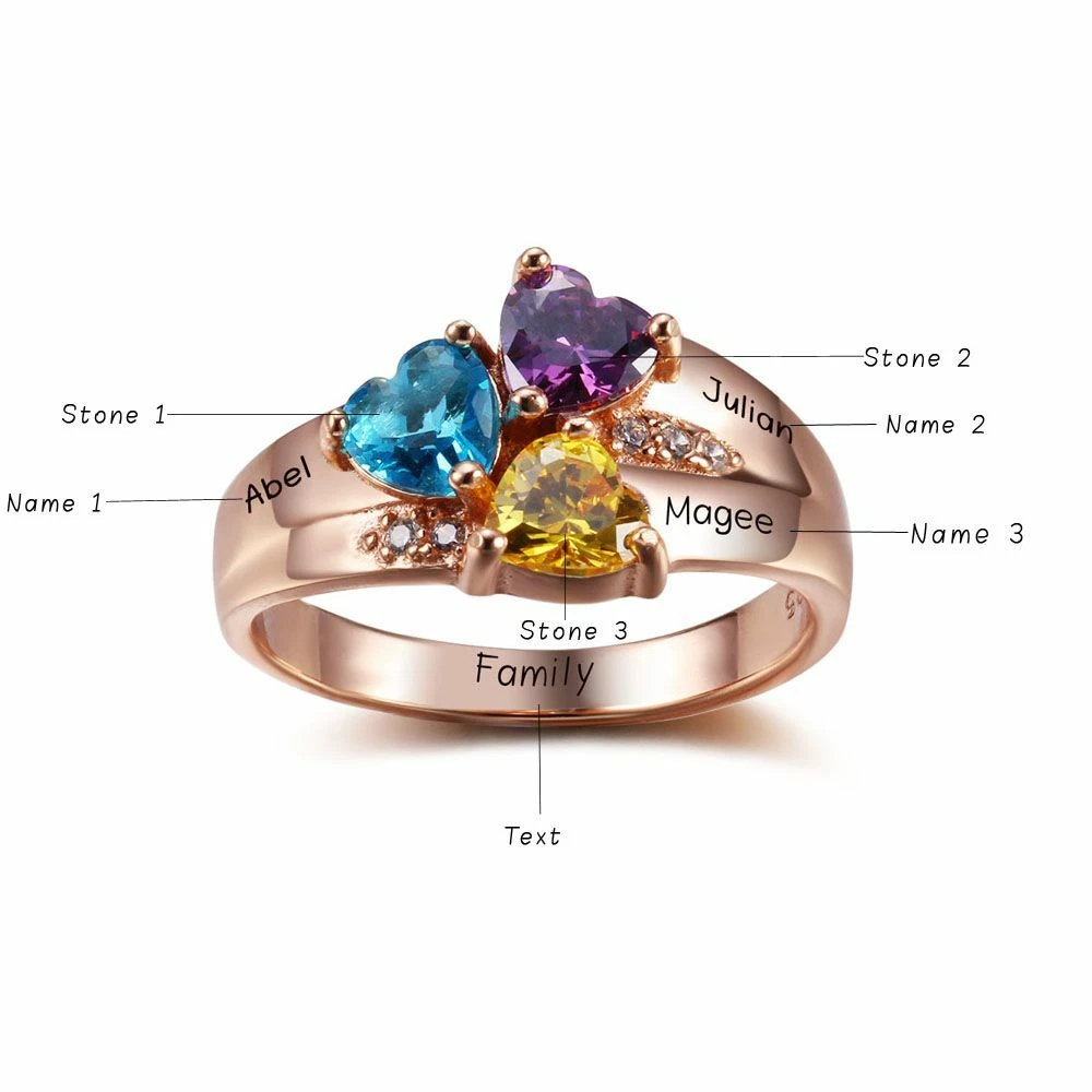 Rose gold mothers ring on sale 3 stones