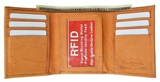 Tan RFID BLOCKING Mens Leather Trifold Wallet ID 7 Credit Card ID