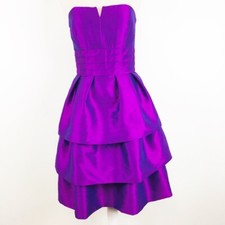 NWTs Alfred Sung Midnight purple Dupioni Cocktail Bridesmaid Tiered Dress Sz 6