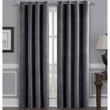 Silk Home Sun-Blk Total Blackout Velvet 2 Window 84" Curtain Panels in Gray