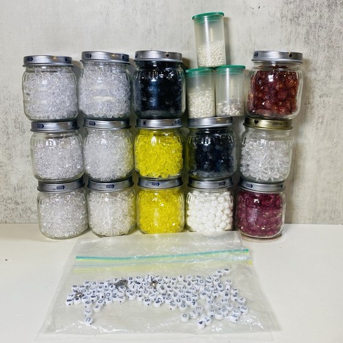Seed Beads Lot Of 14 Gerber Size  Bottles Crafting Jewelry Art W/Alphabet Beads