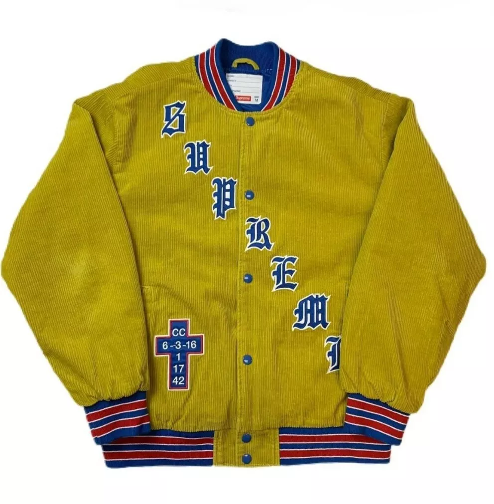 Supreme Old English Corduroy Varsity Jacket (BRAND NEW) Sulphur Size M