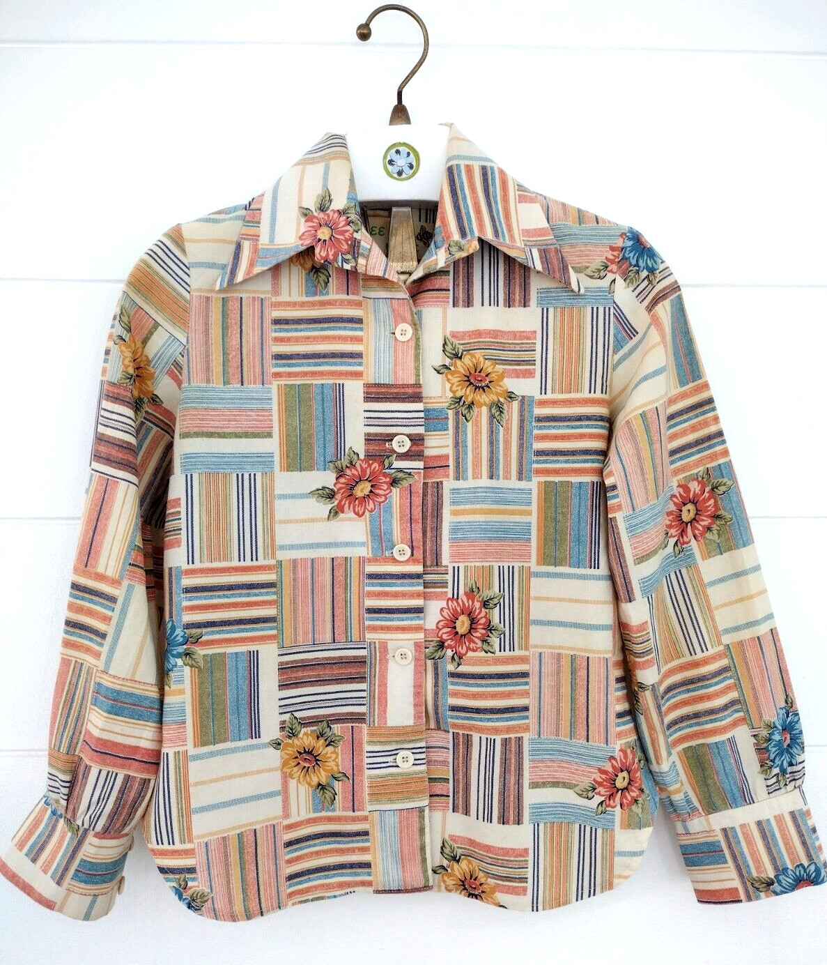 Vtg 70's Western Patchwork Dagger Collar Plaid Bu… - image 18