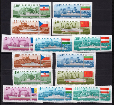 HUNGARY 1967 DANUBE RIVER SHIPS 2 SETS OF 7 STAMPS PERF. & IMPERF. MNH ...