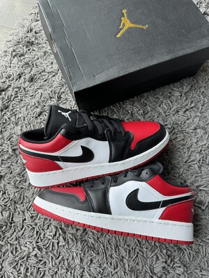 Air Jordan 1 Low GS | Red Toe | Größe UK3,5 UK4,5 UK5,5 | White Black Bred AJ1