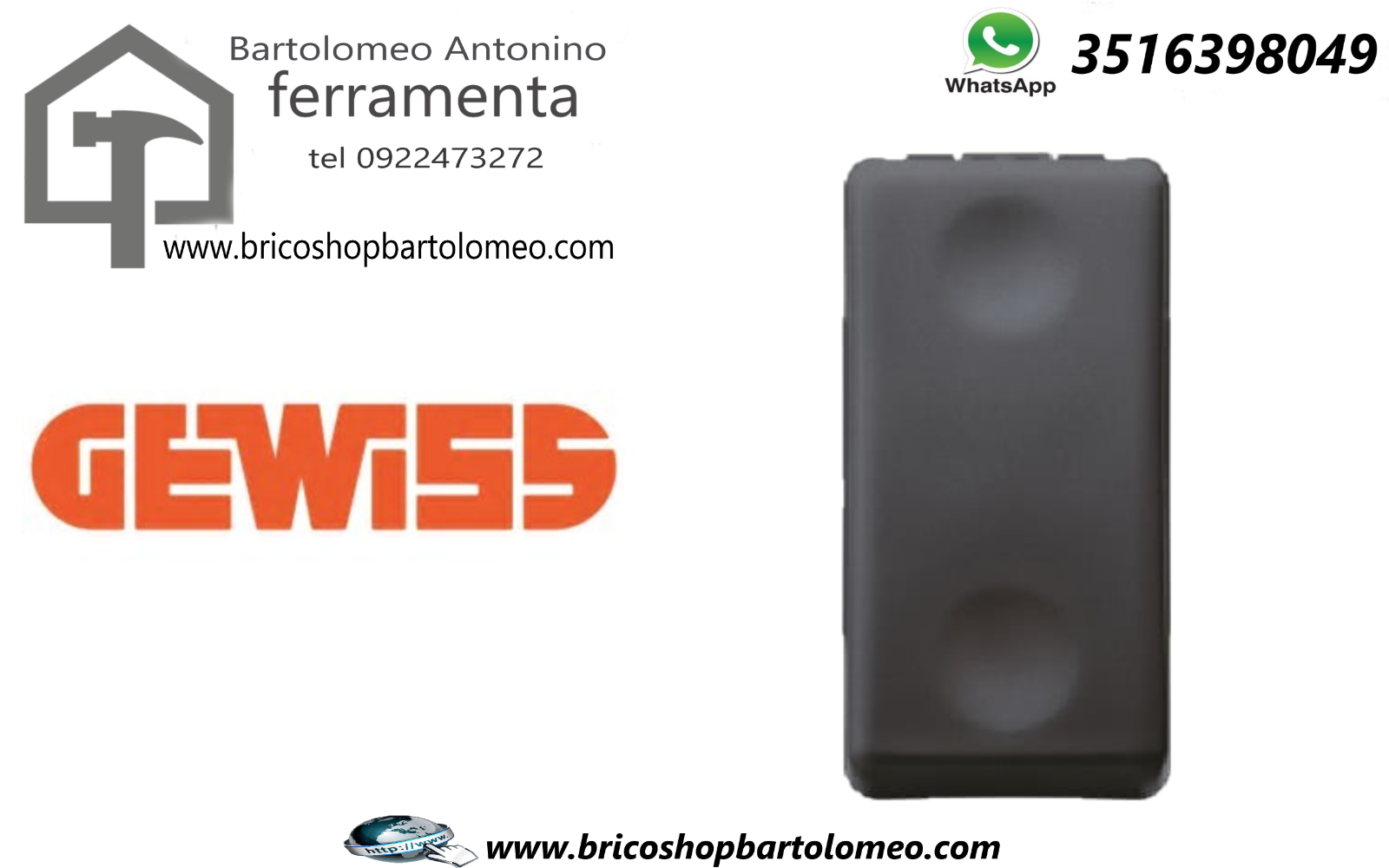 Gewiss system Black INTERRUTTORE UNIPOLARE 250V ac - 16AX  NEUTRO GW21571