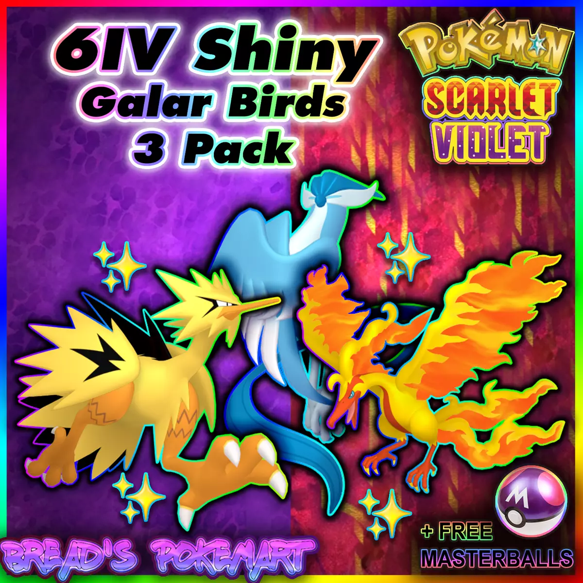 SHINY 6IV Articuno Zapdos Moltres Pokemon Sword and Shield 