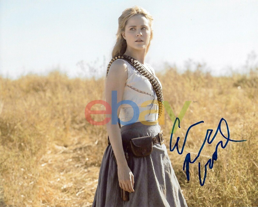 FOTO 8X10 AUTOGRAFIADA WESTWORLD DOLORES ABERNATHY MADERA EVAN RACHEL reimpresión