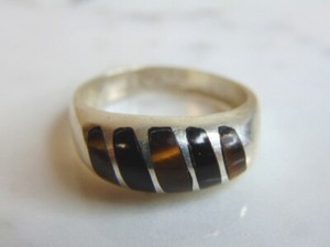Womens Vintage Estate Sterling Silver Tigers Eye Onyx Ring 10 5g E850 Ebay