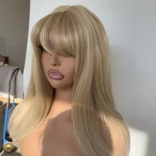 Dress Up Wigs With Bangs Women Straight Heat Resistant Hair Blended Blonde